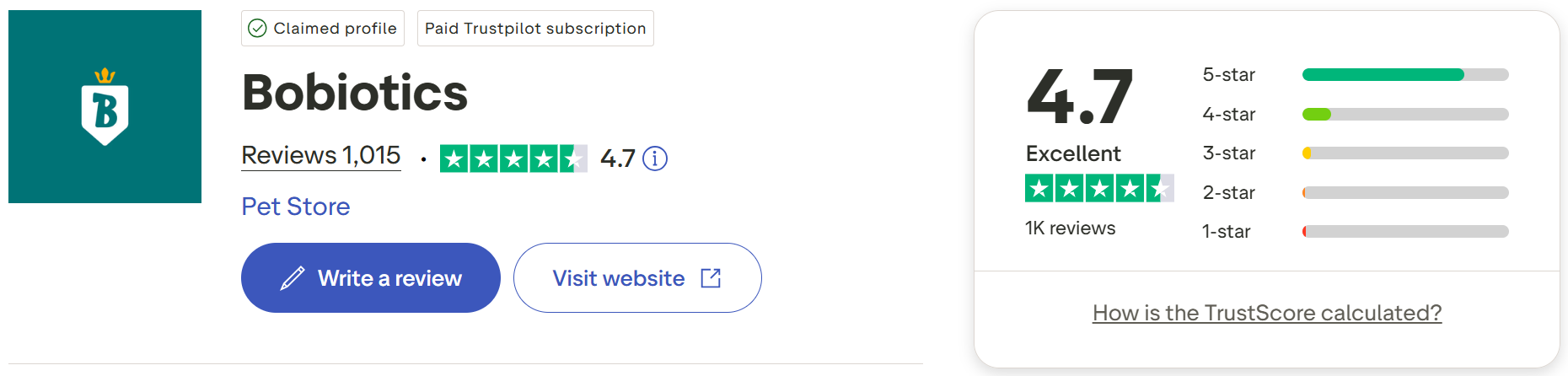 Bobiotics Trustpilot score: 4,7 uit 5 sterren met meer dan 1000 reviews